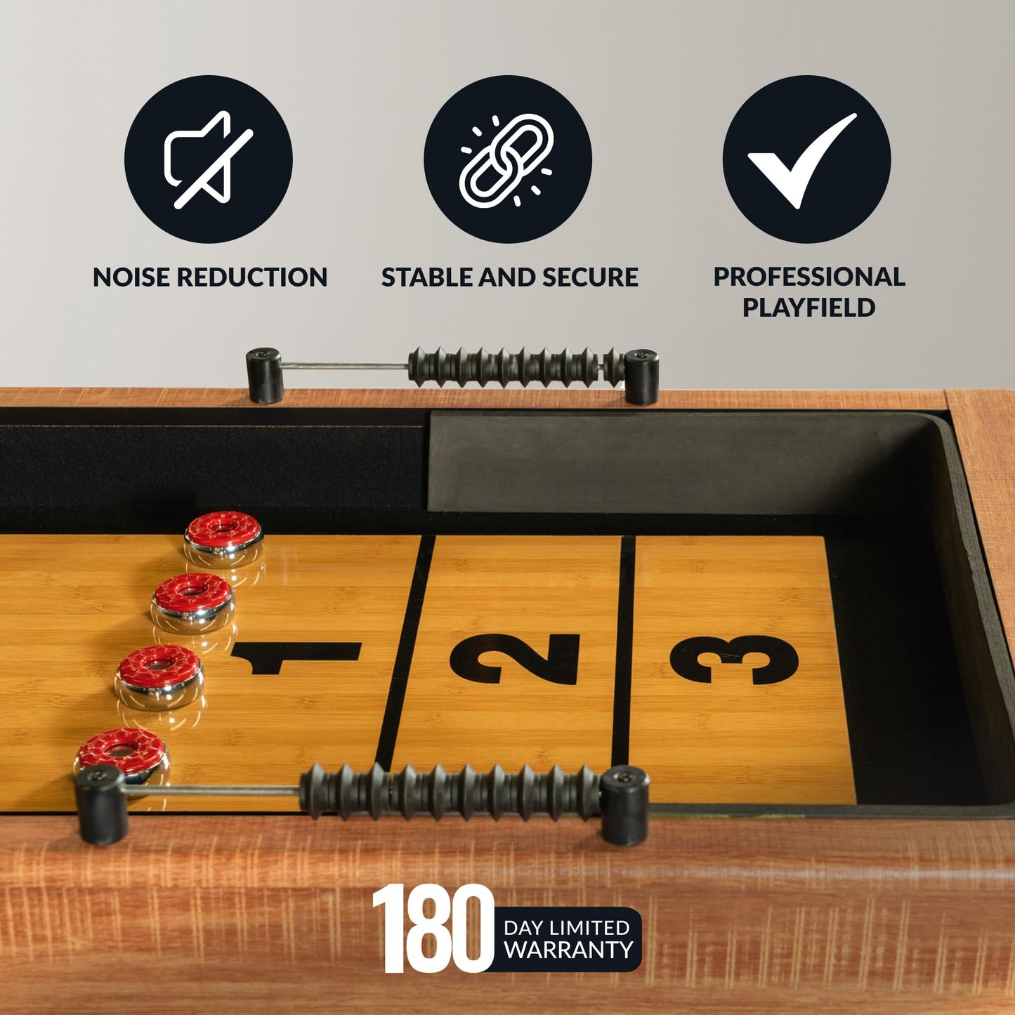 Hathaway Daulton 9-ft Shuffleboard Table for Family Game Rooms with Padded Sidewalls, Legs Levelers, 8 Pucks, Table Brush and Wax, White Oak Finish
