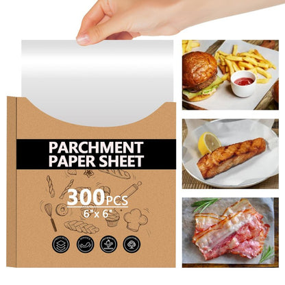 300PCS Thickened Precut Parchment Paper Sheets, 6×6 In Non-Toxic Burger Paper Sheet，Heavy Duty Burger Patty Paper for Baking, Grilling, Seperating Patty, Comes in Convenient Packaging, White
