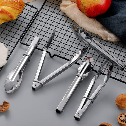 Meanplan 50 Pcs Small Stainless Steel Kitchen Tongs 7 Inch Food Serving Tongs Metal Cooking Clips High Heat Resistant Clips with Sliding Rings for Buffet Food Cooking Salad Grilling, Silver