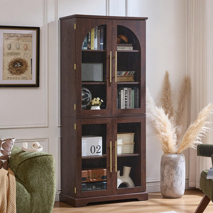 Joaxswe 72" Tall Bookshelf Set of 2, Farmhouse Bookcase with 3-Tier Adjustable Shelves, Modern Living Room Display Cabinet with Glass Doors, Large Storage Cabinet for Home Office,Dining Room, Walnut