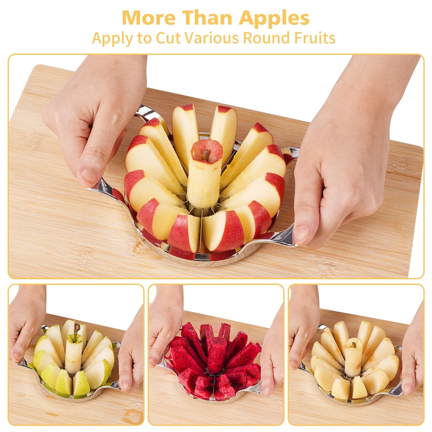 SAVORLIVING 4.72 inches Apple Slicer,12-Blade Extra Large Apple Corer, Heavy Duty Stainless Steel Apple Cutter and Divider with Updated Safe Blade System