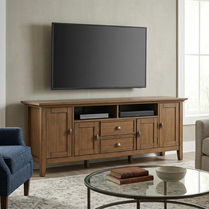SIMPLIHOME Redmond TV Stand - 72 inch Wide Solid Wood Media Console in Rustic Natural Aged Brown, Transitional Entertainment Center for Living Room for TVs up to 80 Inches with Cable Management