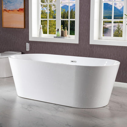 WOODBRIDGE 71" Acrylic Freestanding Bathtub Contemporary Soaking White Tub with Chrome Overflow and Drain,B1701-C