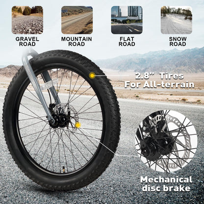 Glerc Mars Kids Mountain Bike, 24 Inch Fat Tire Bike for Teen Ages 8-14 Year Old, Bicycle with 2.8-Inch Wide Tires and 6 Speed Drivetrain, Gray
