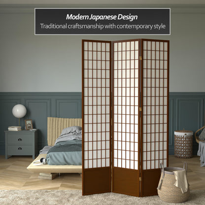Red Lantern 7 ft. Tall Window Pane Shoji Screen - Walnut - 3 Panels