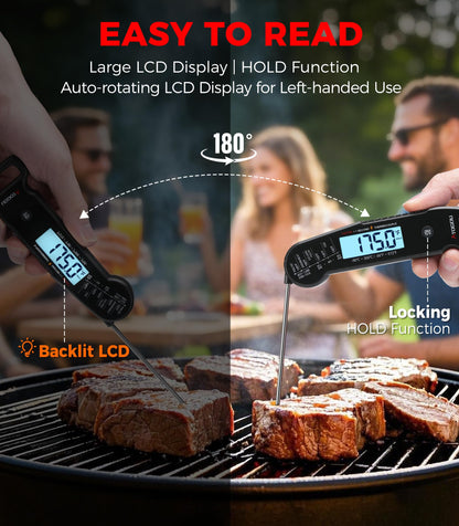 Atogou Meat Thermometer, Professional Food Thermometer, <1 Sec Instant Read, ±0.5℉ Accuracy, Thermocouple Sensor, Waterproof Digital Thermometer for Cooking, BBQ, Grill, Him Dad Birthday Gifts, Black