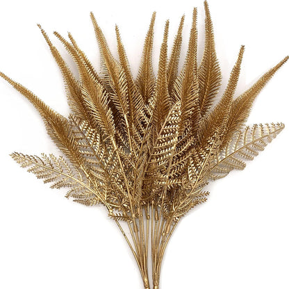 CATTREE 2 Pack Artificial Plants for Christmas, Gold Faux Shrubs, Plastic Grass Simulation for Home & Garden Decoration