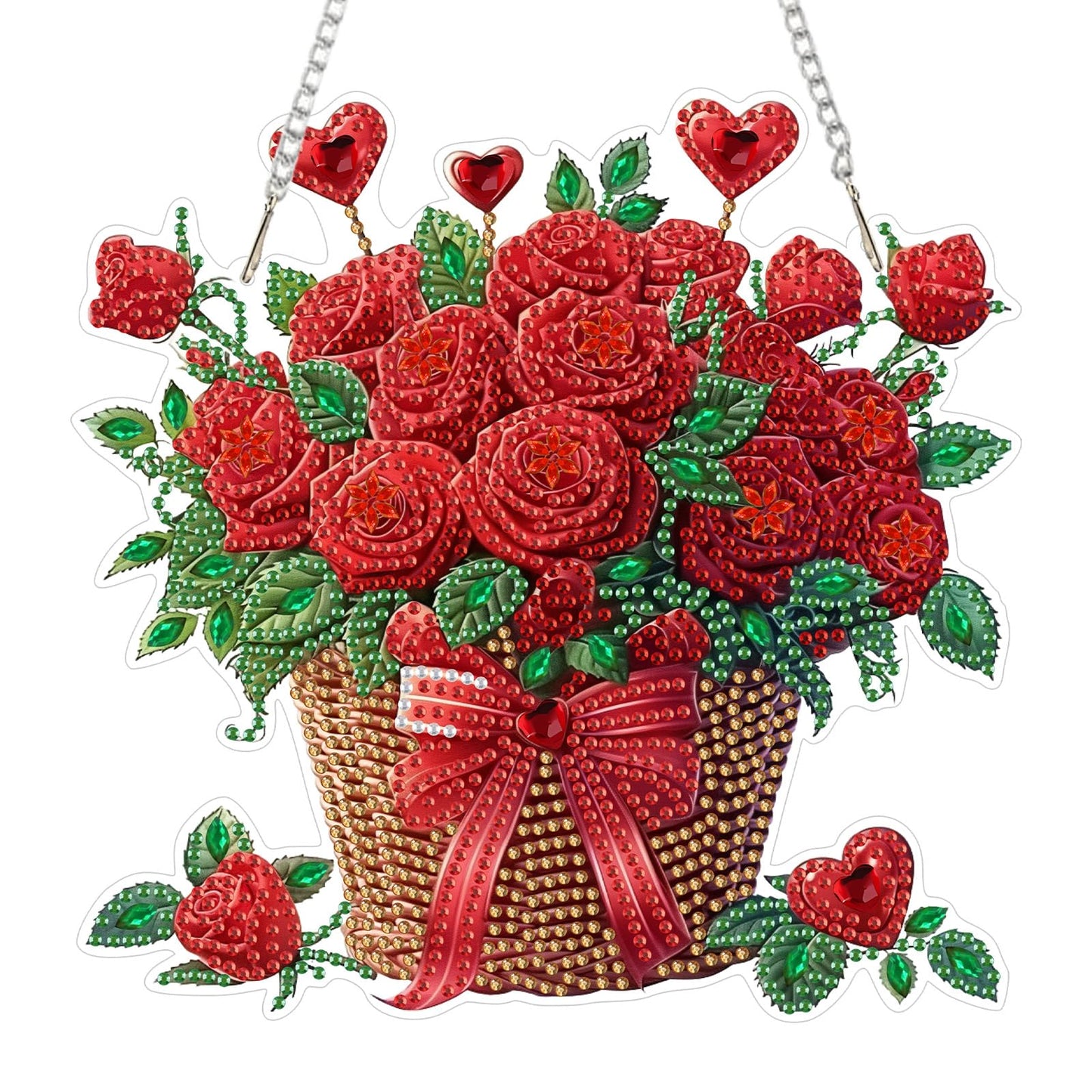 SENQAO Flower Diamond Art Hanging Kits for Adults Kids, Diamond Art Suncatchers Bouquet, 5D Special Shaped Crystal Diamond Painting Kit Valentine's Day, Window Pendant Gem Art Kit for Home Wall Decor