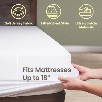 18" SafeRest Waterproof Mattress Protector Twin Size Absorbent Breathable Soft Fitted Bed Cover with Deep Stretchable