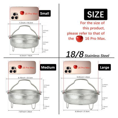 ICEICE Stainless Steel Steamer Basket - Vegetable & Dumpling Steamer Insert for Pots, Instant Pot Accessories with Handles & Feet, Multi-Purpose Mesh Strainer for Cooking, Fruits (Silvery, Large)