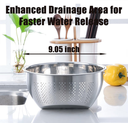 Rice Washer Strainer Bowl, Stainless Steel Quinoa Washing Bowl With Side Drainers Colander for Cleaning Rinsing Fruits, Vegetables, and Beans - Versatile Kitchen Tool