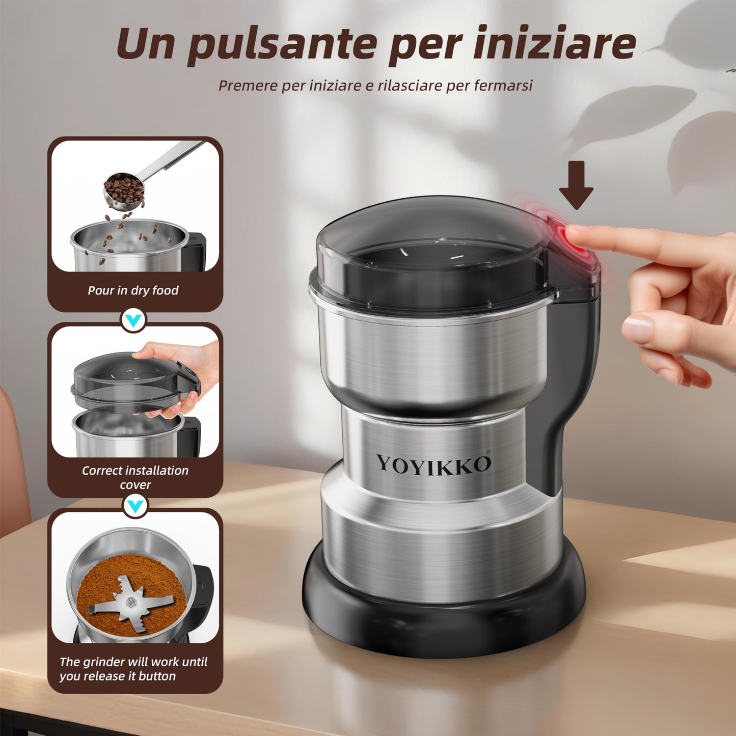 Electric Coffee Grinder 300W, Adjustable Grind, Espresso/Drip/Pour. Coffee Grinder for Coffee, Spices, and Other Foods (silvery-148)