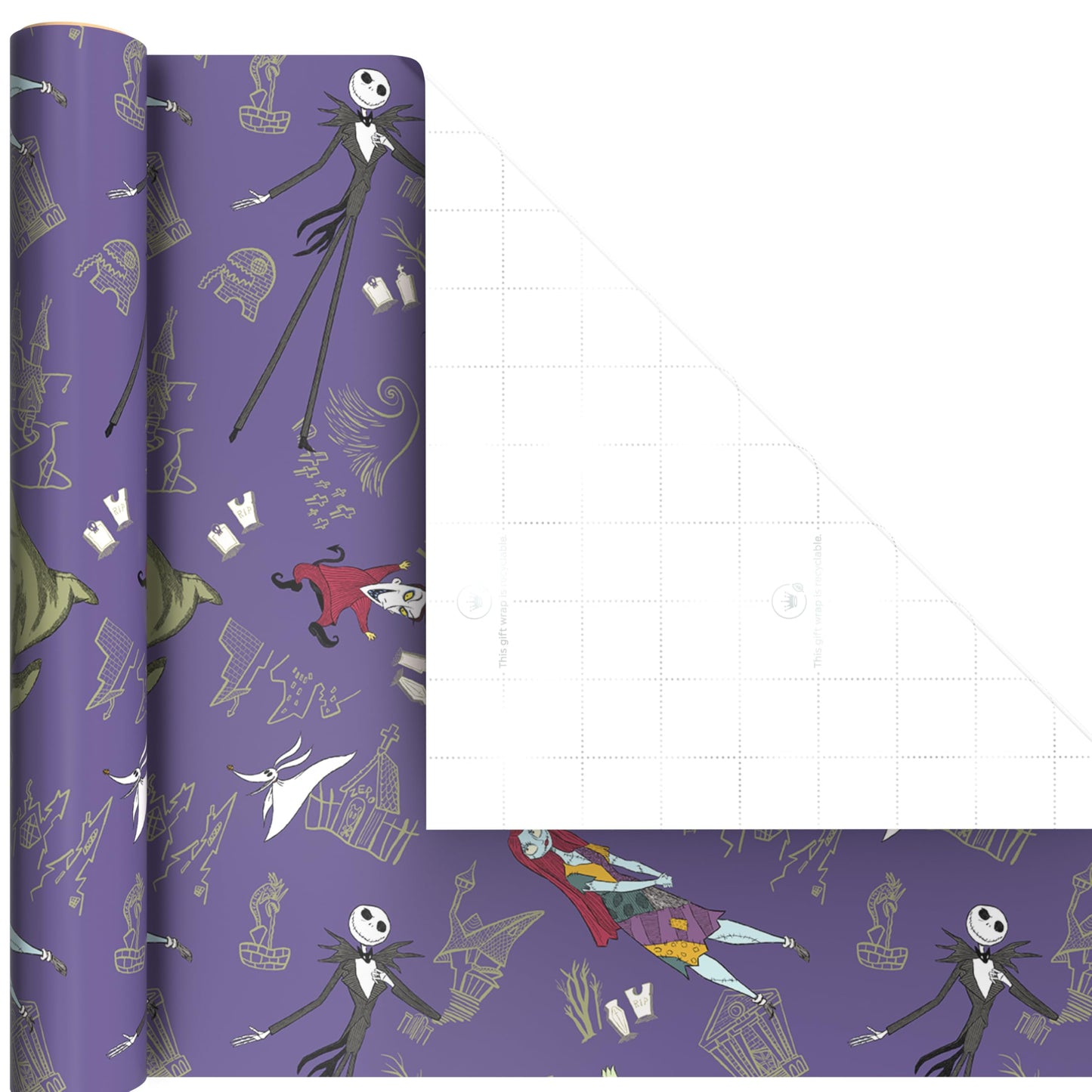 Hallmark Nightmare Before Christmas Wrapping Paper Mini Rolls, 3-Pack (Jack Skellington, Sally, Zero on Pink, Purple, Black) for Birthdays, Valentine's Day, Halloween, Any Occasion - 45 Sq. Ft. Total