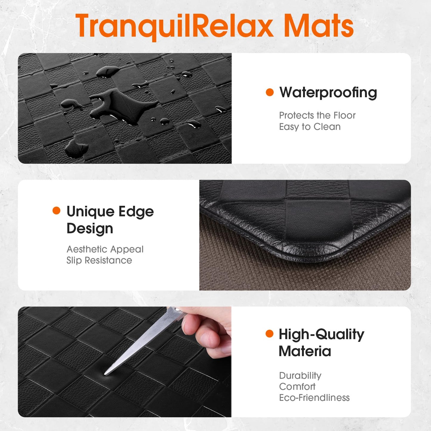 TranquilRelax Kitchen Mats, 2PCS Kitchen Rugs, Cushioned Anti Fatigue Kitchen Mats for Floor, Non-Slip Standing Sink Mat, Waterproof Kitchen Rug Set for Kitchen Floor Office,17.3"×30"+17.3"×47" Black