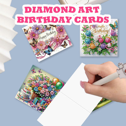 YOKUSHI 12 PCS Diamond Art Painting Birthday Greeting Cards, Fete Day Craft DIY Card Making Kits for Adults Gifts (Happy Birthday)