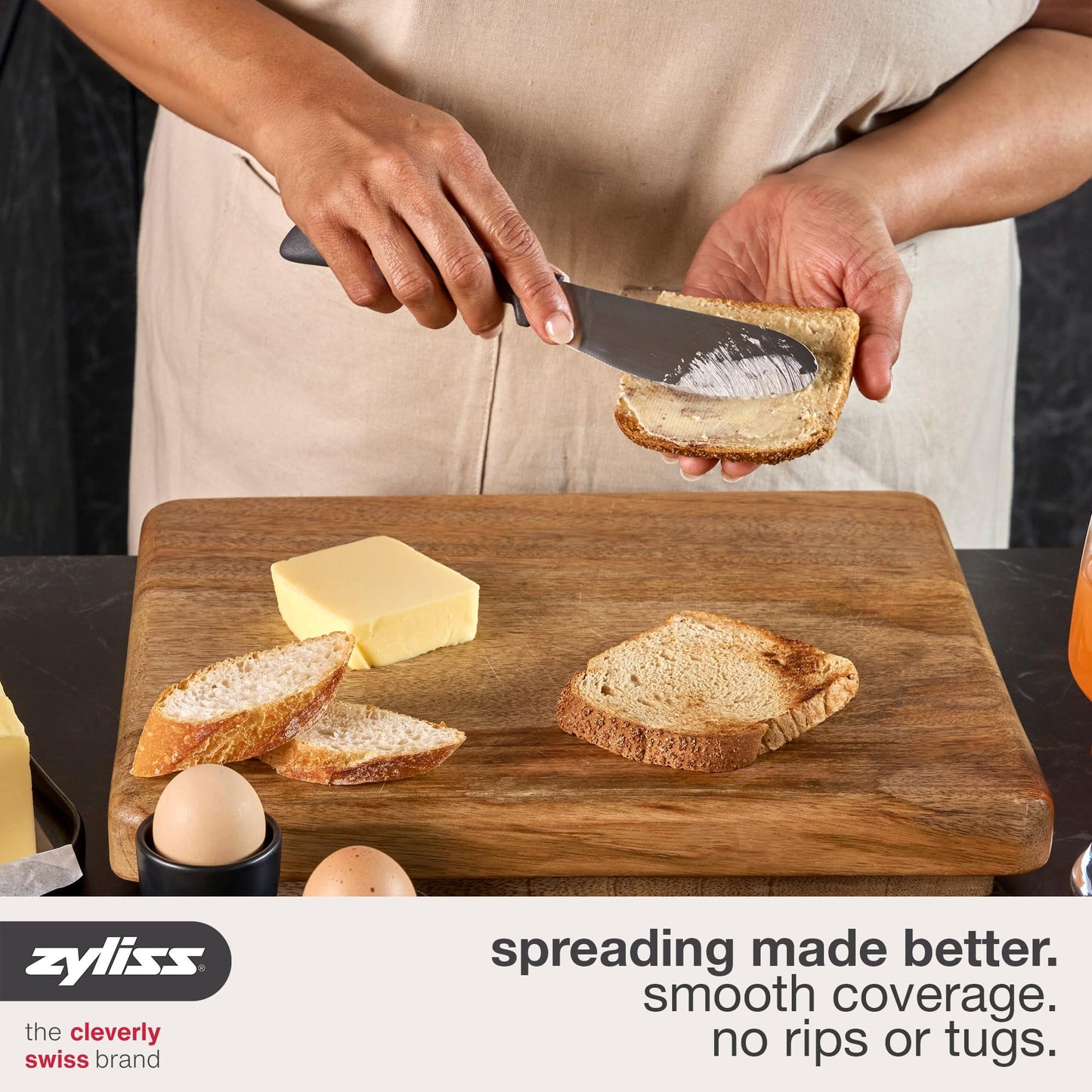 Zyliss Sandwich Knife & Condiment Spreader - Sandwich Spreader for Butter, Cream Cheese, & Jellies - Ergonomic Stainless Steel Spreading - Butter Spread for Bagels & Toast - Gray 4.7"