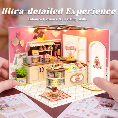 Flever DIY Miniature House Kit, Tiny Home Kit with LED Light, Mini House Build Craft Kits for Adults and Teens, Home Decor Creative Gift for Family/Friends (Happiness ice Cream Shop)