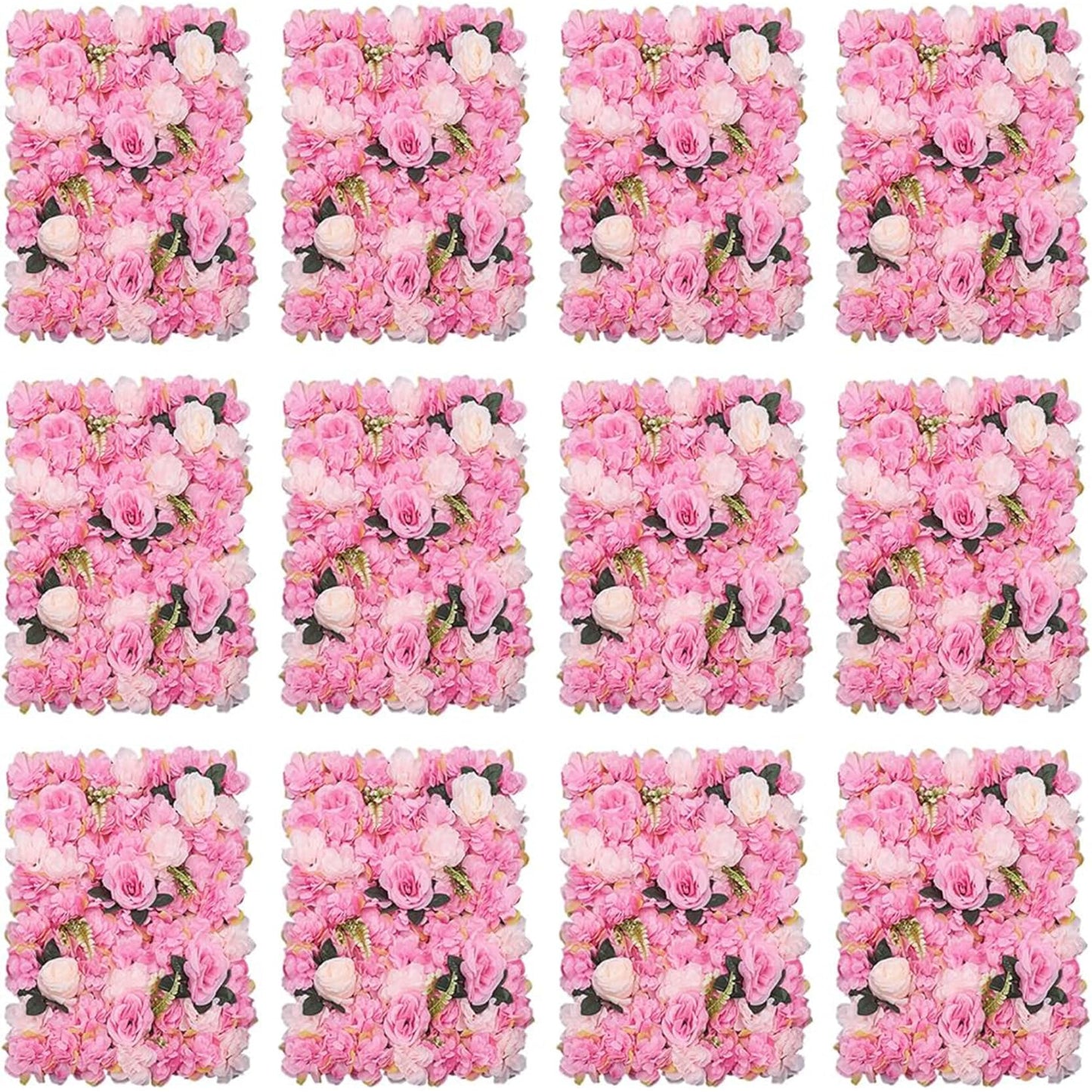 GOUZIBHD 24x16in Flower Wall Panels Wedding Party Bouquet Wall Backdrop, Faux Roses Artificial Flower Wall Background, Flower Wall Panel for Party Bridal Event Decor(Size:12PCS)