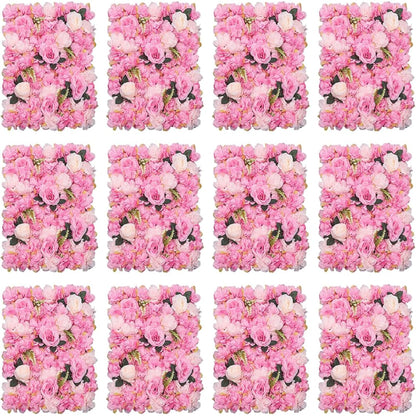 GOUZIBHD 24x16in Flower Wall Panels Wedding Party Bouquet Wall Backdrop, Faux Roses Artificial Flower Wall Background, Flower Wall Panel for Party Bridal Event Decor(Size:12PCS)
