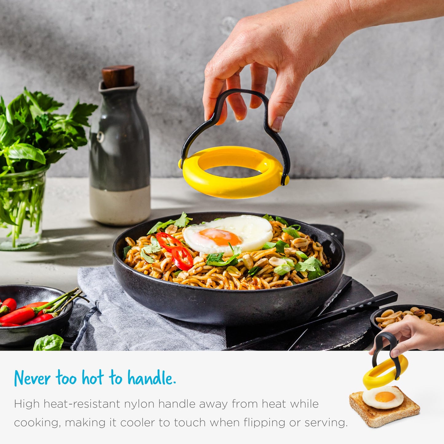 Dreamfarm Flegg 3-In-1 Flexible Silicone Egg Rings, Flippers, & Servers Safe on Non-Stick - Pack of 2, Yellow/Black