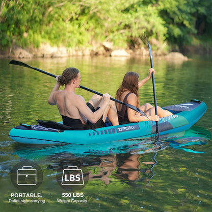 11' Inflatable Kayak with Drop Stitch Floor 1 Person 2 Person Adult Blow up Kayaks Foldable Boat Canoe, Aurora Blue