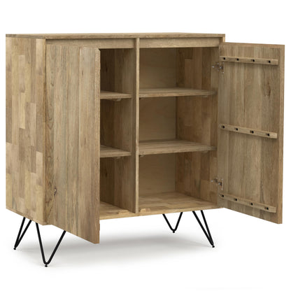 SIMPLIHOME Hunter Solid Mango Wood and Metal 39 inchWide Modern Industrial Medium Storage Cabinet in Natural for the Living Room, Entryway and Family Room