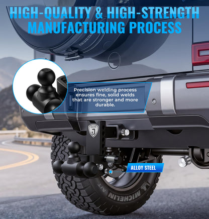 JEXTRA Adjustable Trailer Hitch Ball Mount, fits 2 Inch Hitch Receiver, 5" Rise & Drop Hitch Tri-Ball (1-7/8" x 2" x 2-5/16"),12,500 LBS GTW Trailer Hitch with Double Anti-Theft Locking Pins Black