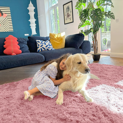 OLANLY Area Rugs - Soft Fluffy Shaggy Indoor Carpet for Living Room & Bedroom | 4x5.9 ft Pale Pink