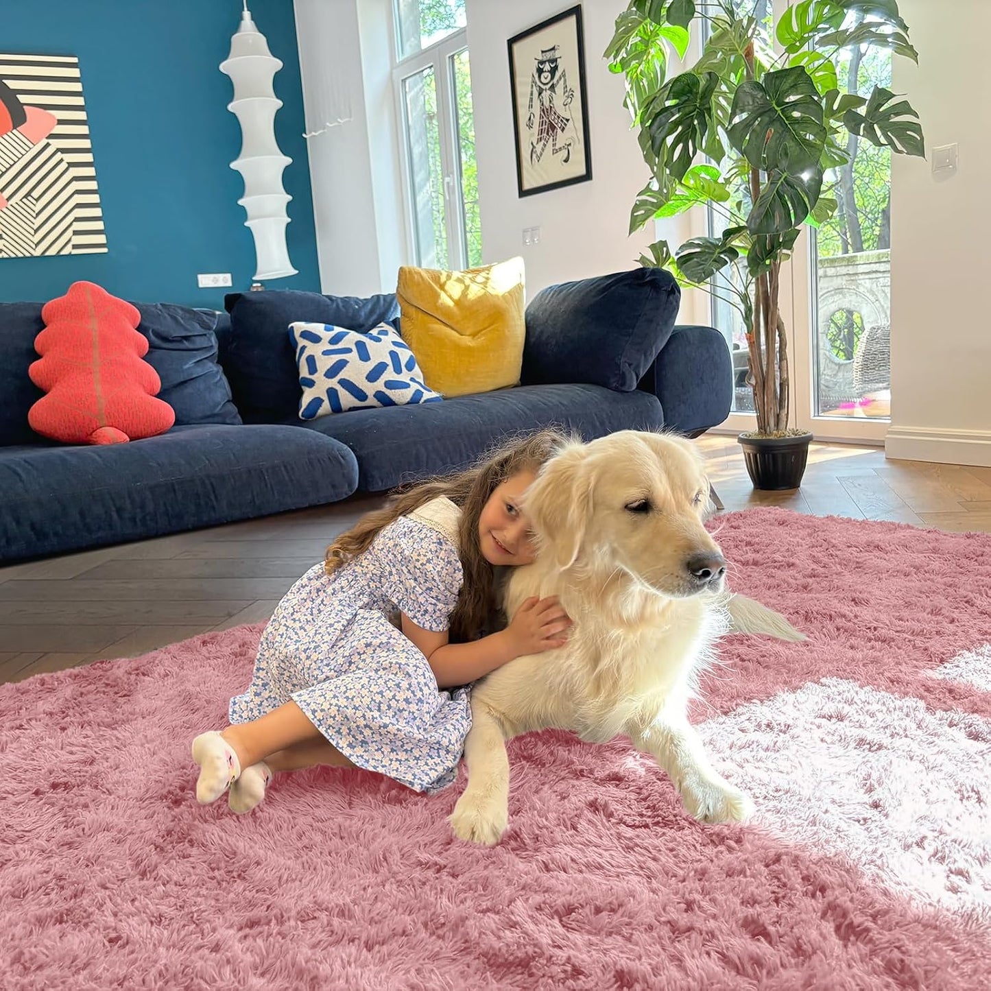 OLANLY Machine Washable 2x4 Runner Rug - Soft Fluffy Shaggy Design for Bedroom & Hallway | Pale Pink