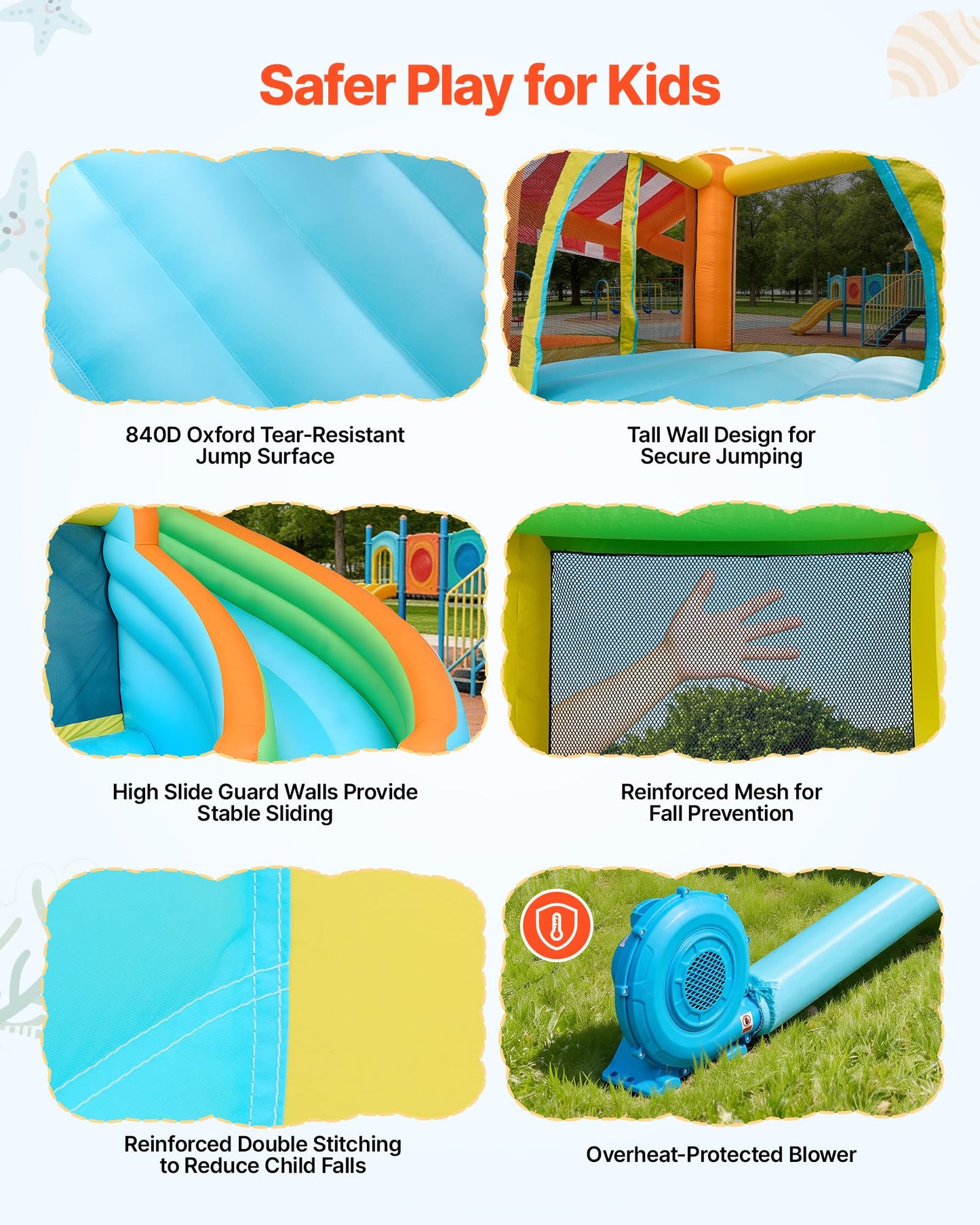 VEVOR Bounce House for Kids, Inflatable Bounce House with Air Blower, Water Slide, Bouncer Castle with Castle Bounces, Tall Slide, Splash Pool & Pretend Market Booth, for 3 to 4 Kids Ages 3 to 8