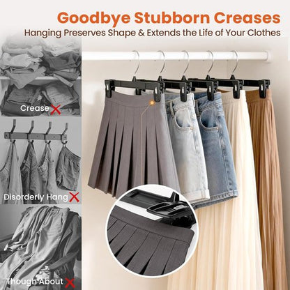HOUSE DAY Pants & Skirt Hangers - 10 Pack Non-Slip Clips for Space-Saving Closet Organization - 12 Inch, Black