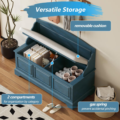 Merax 41.7" Retro Shoe Storage Bench with Safe Soft-Close Devices and Hidden Storage for Living Room and Entryway,Antique Navy
