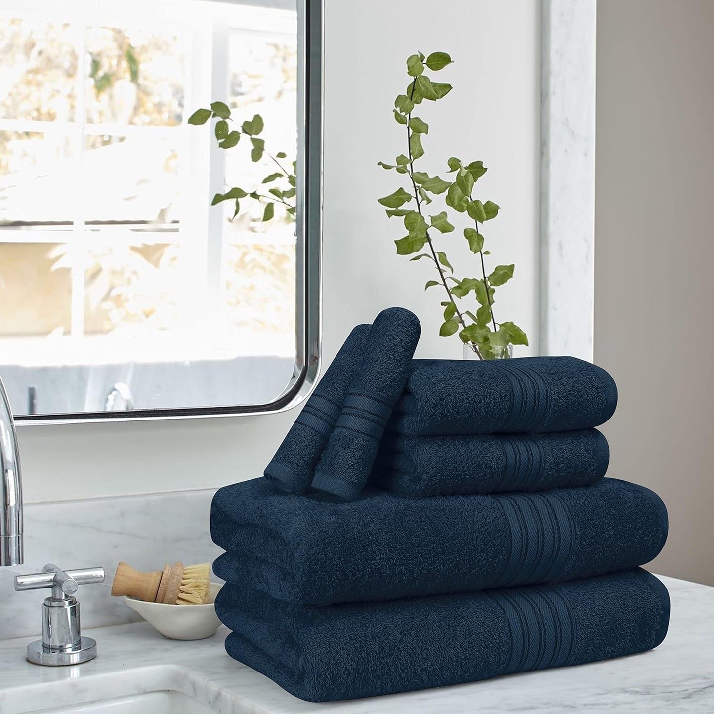 6 Pack Set, 2 28x55 inch, 2 16x24 inch 2 12x12 inch, BOUTIQUO Cotton Towel Contains Bath Towels Hand Towels & Wash