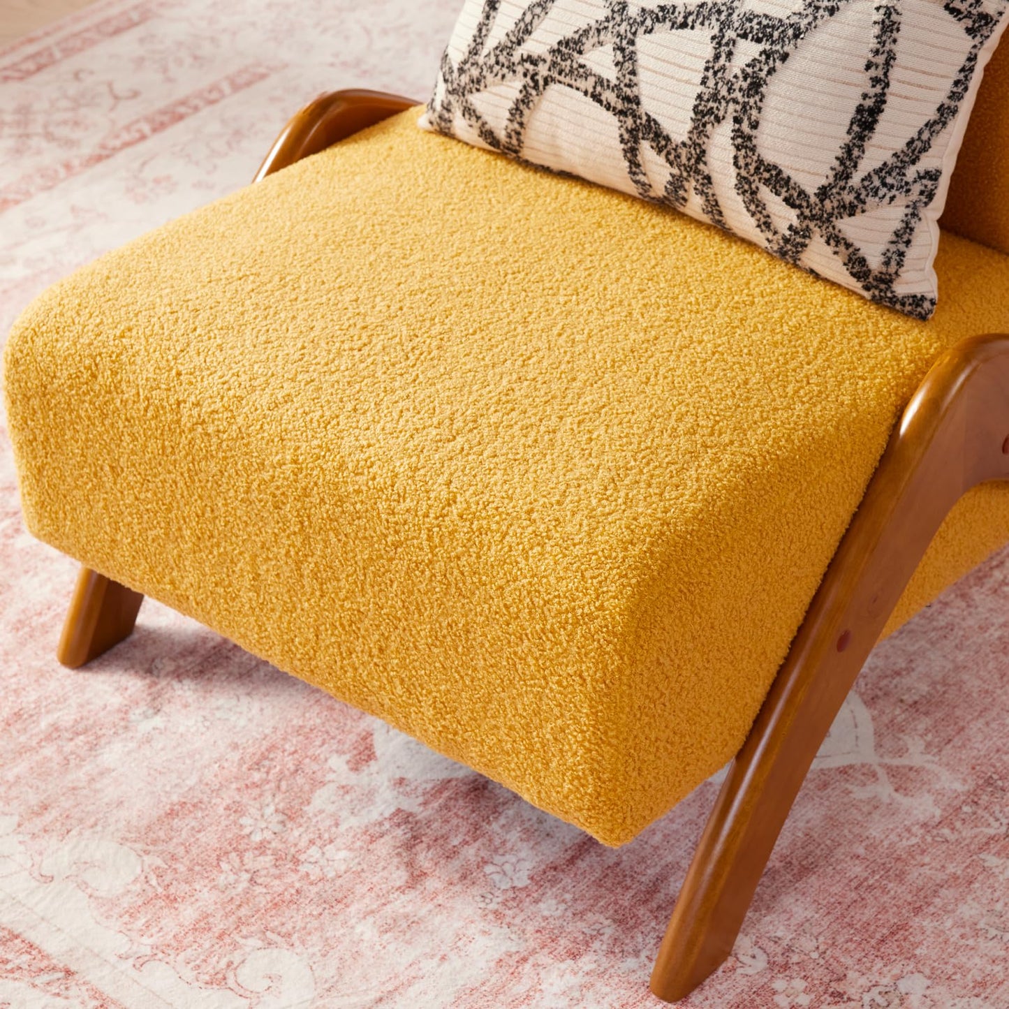 MILCIL Oversized Accent Chair, upholstered armless mid Century Modern Living Room Chair with Wooden Legs for Bedroom/Office/Cafe, Sherpa Yellow
