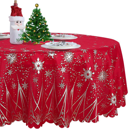 60 Inch LUSHVIDA Christmas Round Table Cloth Washable Water Resistance Holiday Microfiber Tablecloth Decorative Table