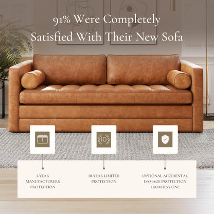 POLY & BARK Napa 82" Leather Pull‑Out Sleeper Sofa – Full‑Grain Italian Leather Upholstery,Tri‑Layer Mattress & Storage Console –Sophisticated Multi‑Functional Sofa Bed for Living Rooms & Guest Spaces