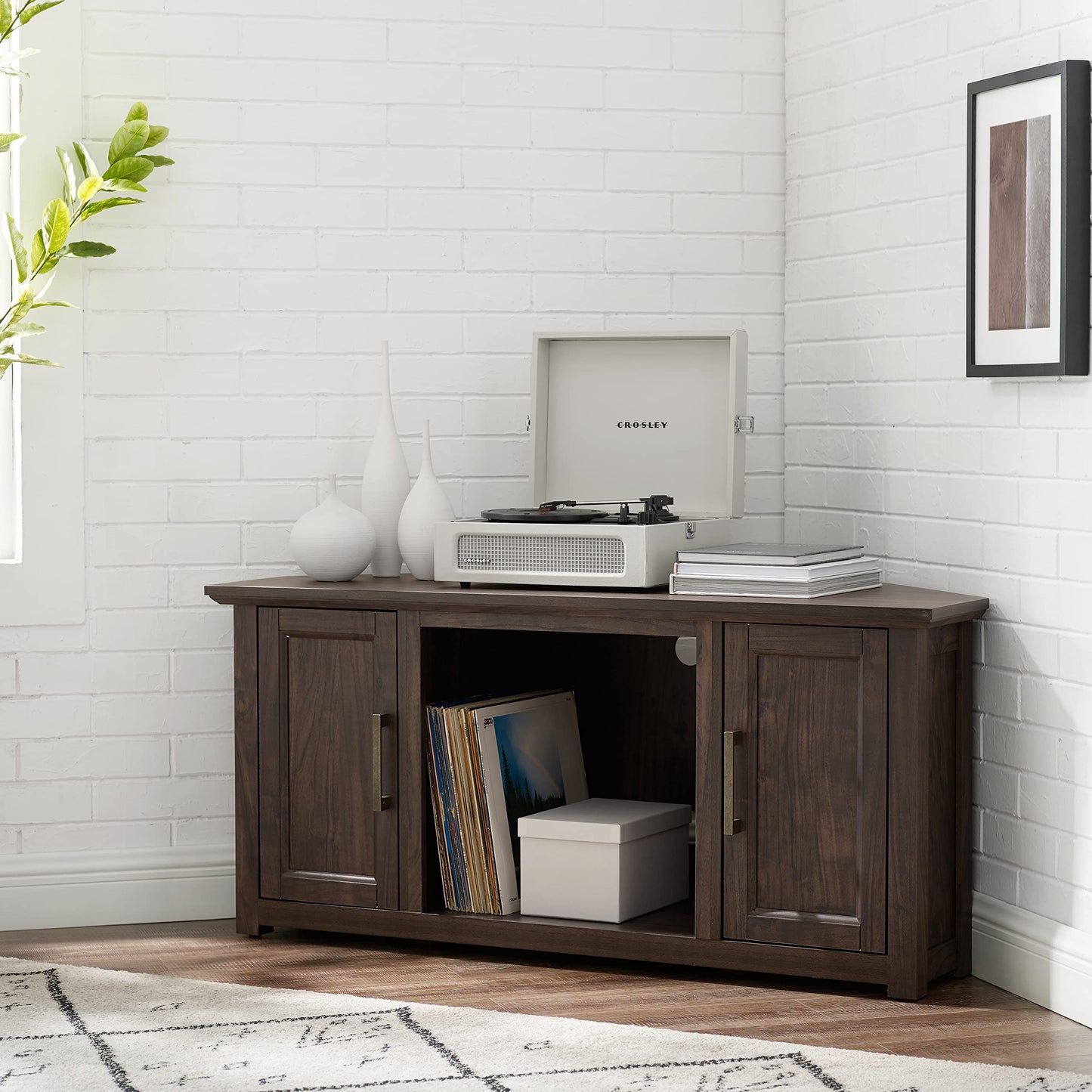 Crosley Furniture Camden TV Stand for 50+ inch TVs, Entertainment Center with Adjustable Storage Shelves, Dark Walnut