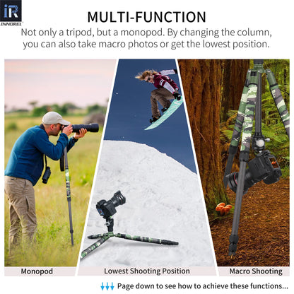 Carbon Fiber Tripod-RT75CG Super Professional Tripod Monopod Heavy Duty Compact Stand Support with 44mm/1.73in Low Gravity Center 360°Panoramic ballhead for Digital DSLR Camera, max Load 20kg/44lb