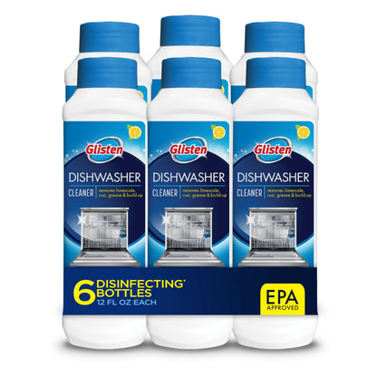 Glisten Dishwasher Cleaner, Removes Limescale, Rust, Buildup, and Grease, Lemon Scent, 12 Ounce Bottle, 6-Pack