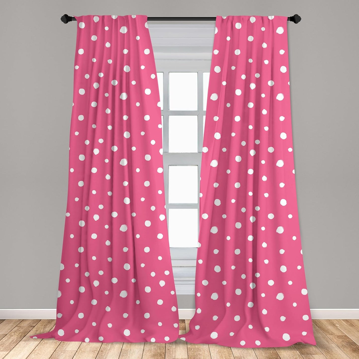 Ambesonne Pink Polka Dots Window Curtains - Monochrome Layout Pattern, Lightweight Decor 2-Panel Set with Rod Pocket,