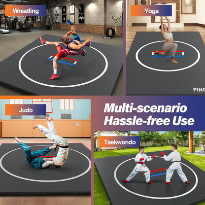 10' x 10' /10' x 6.5' Wrestling Mat for Home Black Jiu Jitsu Wrestling Mats Durable Judo Mats for BJJ MMA Training Roll-Up Design Wrestling Mat for Grappling Martial Art Boxing Judo