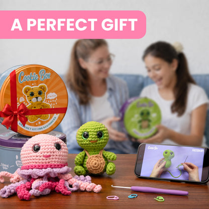 Cookie Box Original Crochet Kit for Beginners – Gift Set to Make Bunny Lola Amigurumi Plushie – Easy DIY Crochet & Knitting Starter Kit with Video and PDF Tutorials
