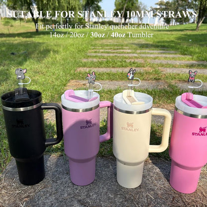 Amreich French Bulldog Straw Toppers - 4 Pack Silicone Straw Covers for 10mm/0.4inch Straws, Dog Lovers Birthday Christmas Holiday Gifts, Cute Stanley Tumbler Accessories