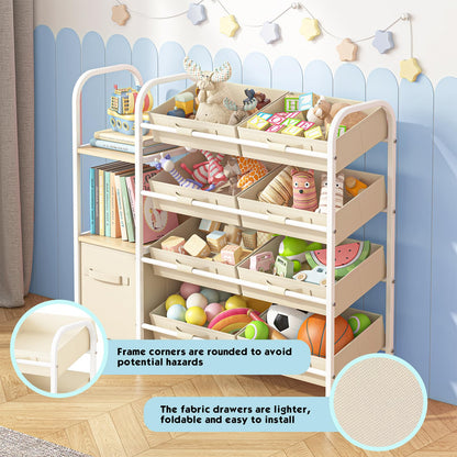 Fixwal Toy Storage Organizer with Fabric Drawers and Bookshelf, 3 Shelves Kids Bookshelf for Nursery with Storage Toy Bins, for Playroom, Living Room