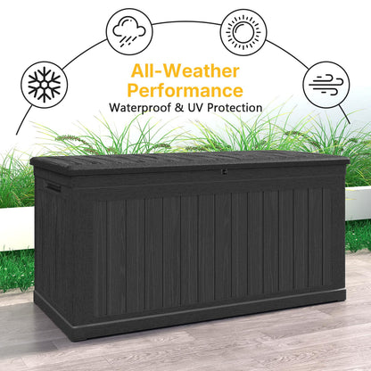 Skepphlay 260 Gallon Deck Box Large Outdoor Storage Box, Waterproof Pool Storage Cushion Boxes Bin, 440 lbs Load Capacity Black Outdoor Storage Bench for Garden, Patio
