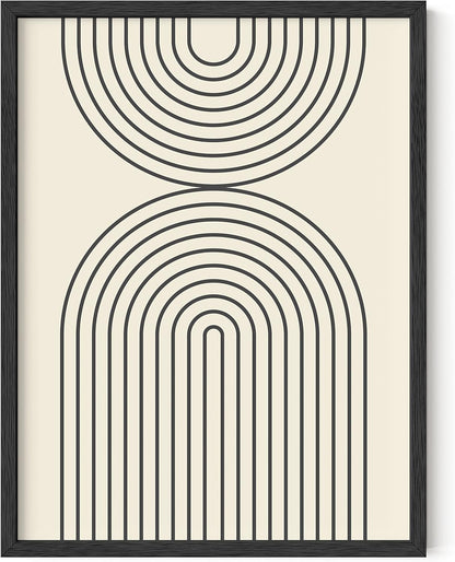 HAUS AND HUES Neutral Wall Art Prints for Wall Decor - Boho Art Wall Prints Modern, Abstract Geometric Print, Mid Century Art, 12x16 UNFRAMED (Black Semi Circles)