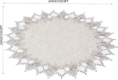24 inches 24 Natural Linen Doily Round Neutral Earth Tones Beige Lace Coffee Table Topper Dresser Scarf Place Mats