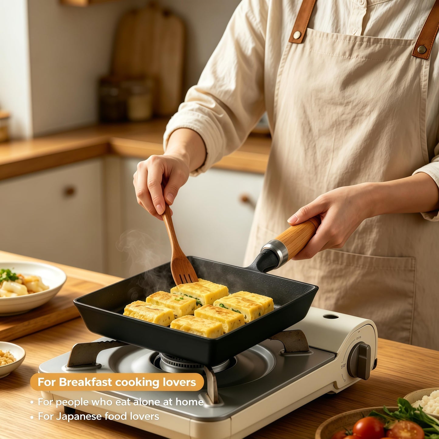 Tamagoyaki Pan, Cast Iron Japanese Omelette Pan for Breakfast, Perfect Rolled Eggs - Rectangular Egg Skillet for Gas & Induction Stovetops - Naturally Nonstick Surface When Seasoned, 7.2 x 6.1 inches