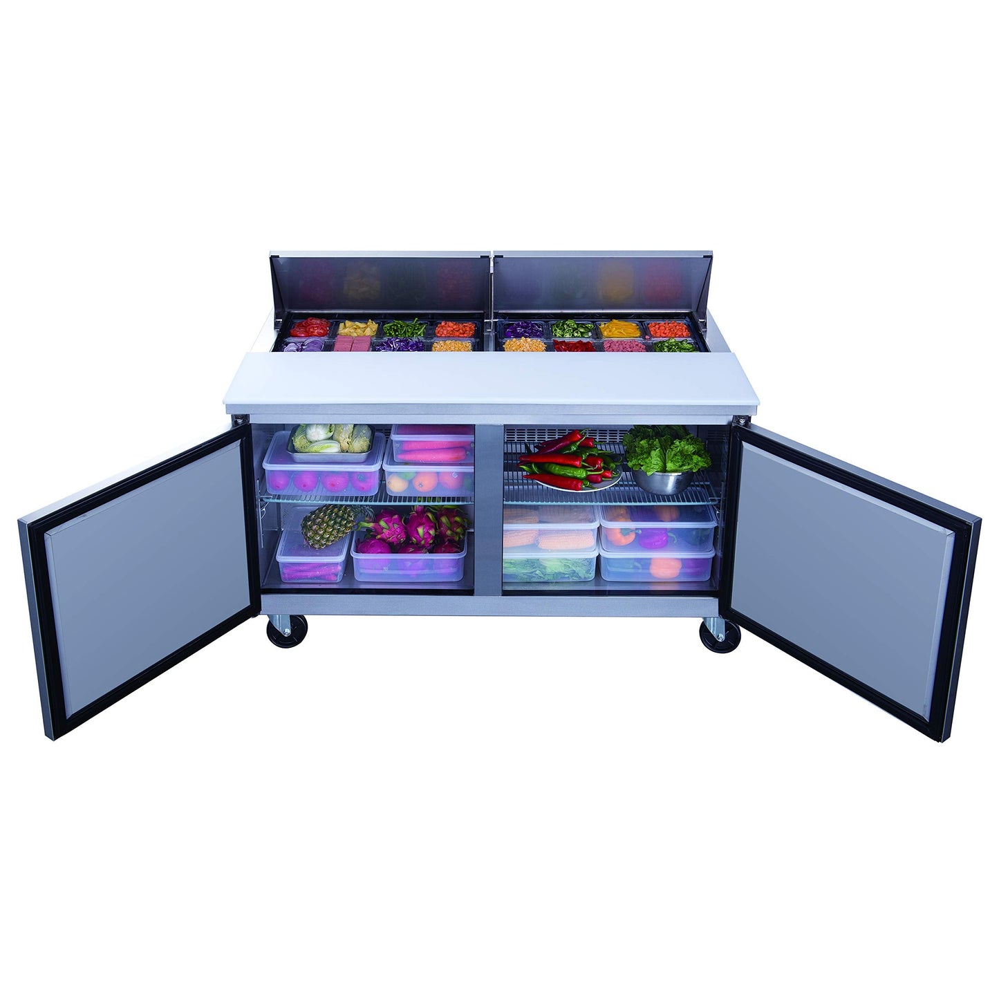 Dukers DSP60-16-S2 14.3 cu. ft. 2-Door 60" Commercial Food Salad/Sandwich Prep Table Refrigerator in Stainless Steel