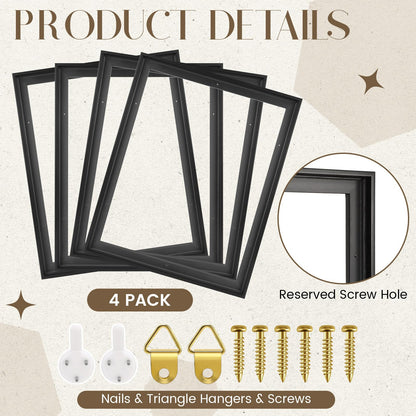 Soaoo 4 Pcs Canvas Floater Frames 16'' x 20'' Black Floating Canvas Frame 0.9" Deep Artwork for Paintings with Hardware Kit Included for Wall Prints Painting, Assemble Required